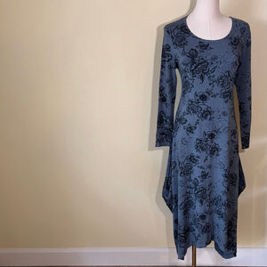 Bryn Walker Women’s Grey Blue w/ Black Floral Long Sleeve Dress M